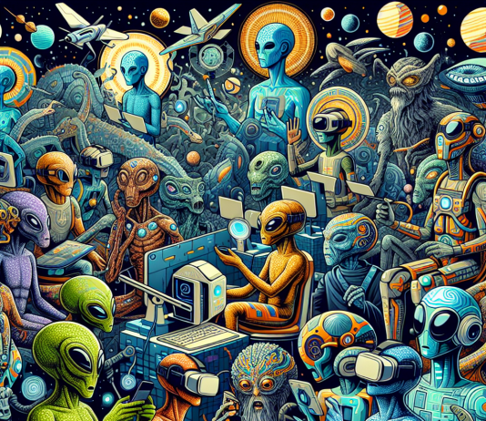 Aliens enjoying VR Headset Aliens enjoying VR Headset